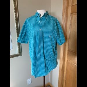 NWOT CHAPS MENS LARGE SHORT SLEEVE BLUE BUTTON UP
